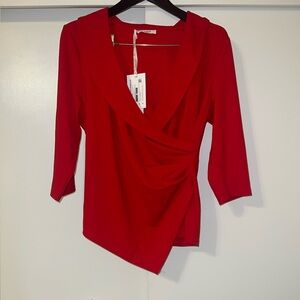 Grace Karin Red Draped Wrap Blouse